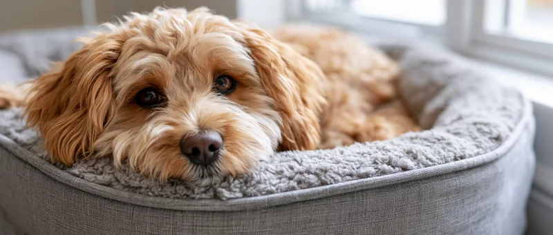 Yuva yatağında dinlenen köpek